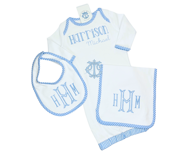 Gingham Baby Boy Gift Set