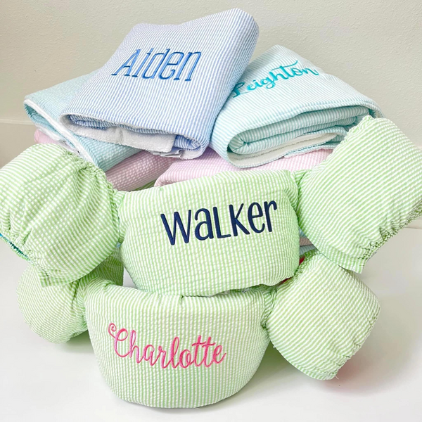Seersucker Embroidered Puddle Jumper Cover, Personalized Puddle Jumper Cover