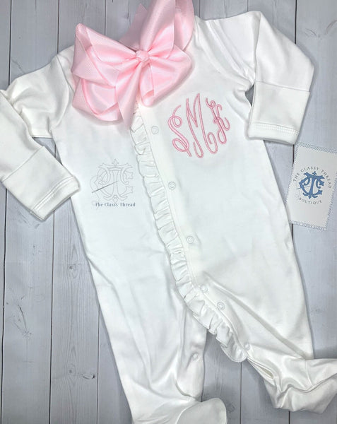 Ruffle Embroidered Footie Coming Home Outfit